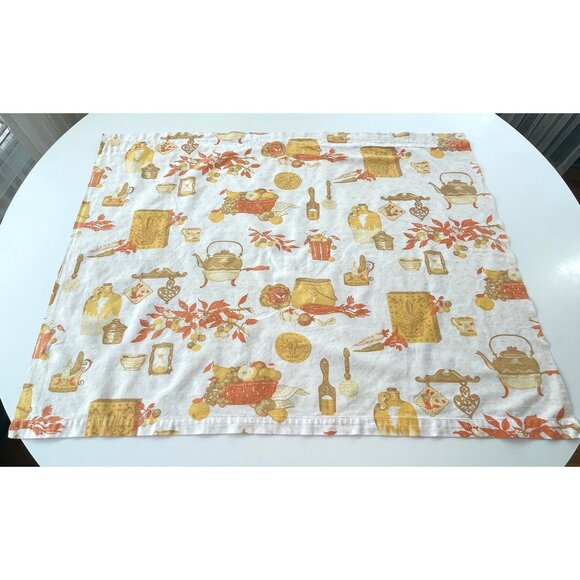 Vintage 1970s curtain, brown orange kitchen appliances pattern, rod header panel - Picture 3 of 10